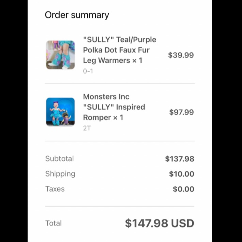 Jayden and Olivia “SULLY” romper costume! - Picture 2 of 4